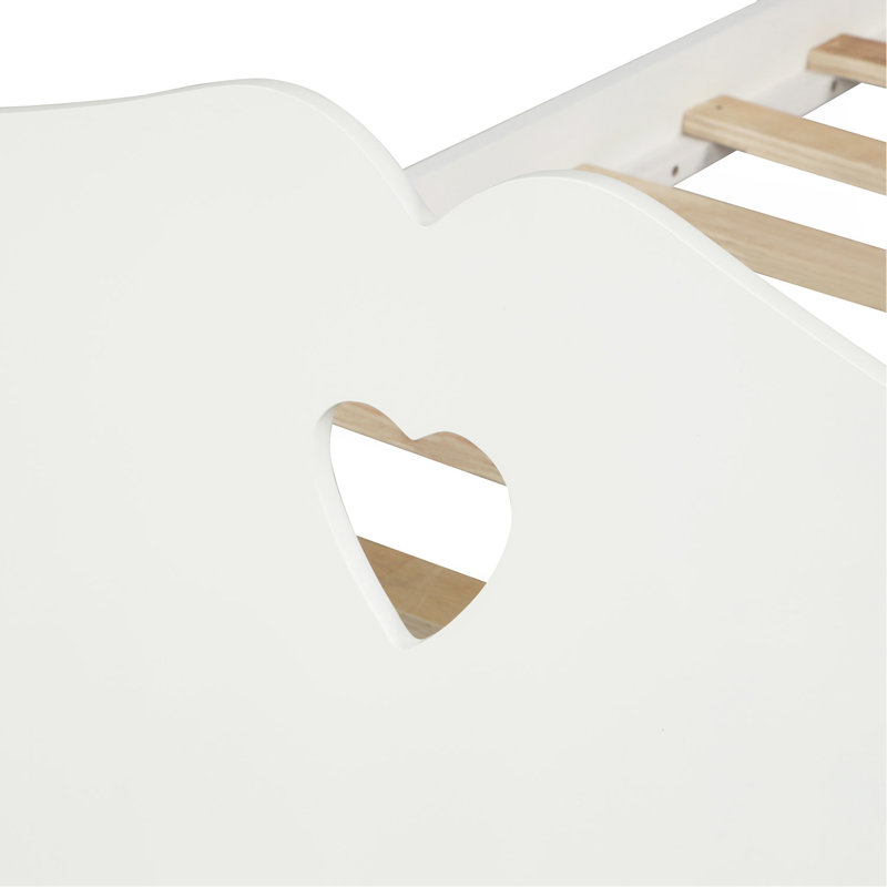 Lit plateforme simple avec support à lattes de bois, tête et pied de lit (blanc)