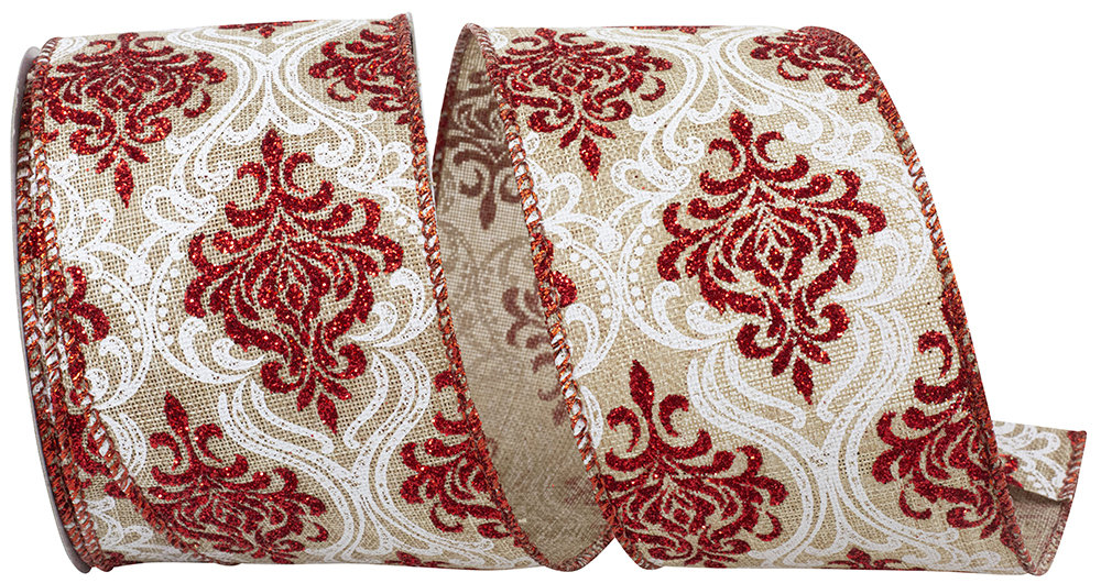 The Holiday Aisle® Filigree Regal Glitter Natural Linen Wired Edge ...