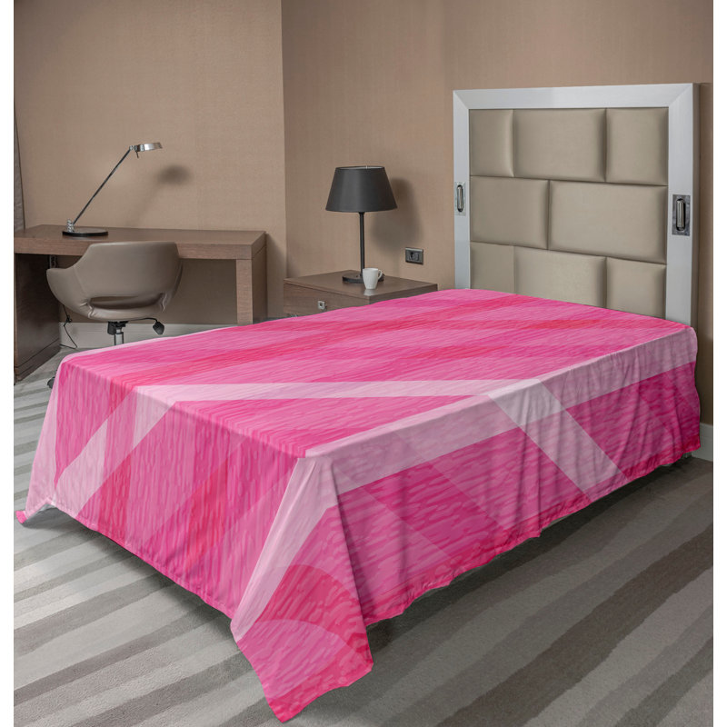Drap plat moderne de style bohème Ambesonne, Drap plat pour lit simple TG, Corail foncé / motif abstrait rose vif