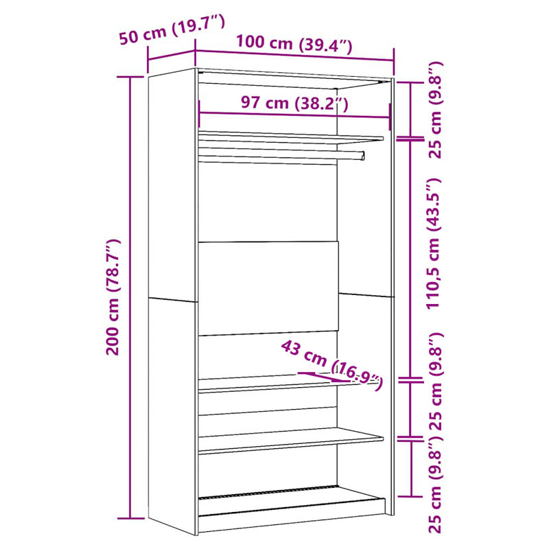 Sifford Manufactured Wood Wardrobe, Old Wood