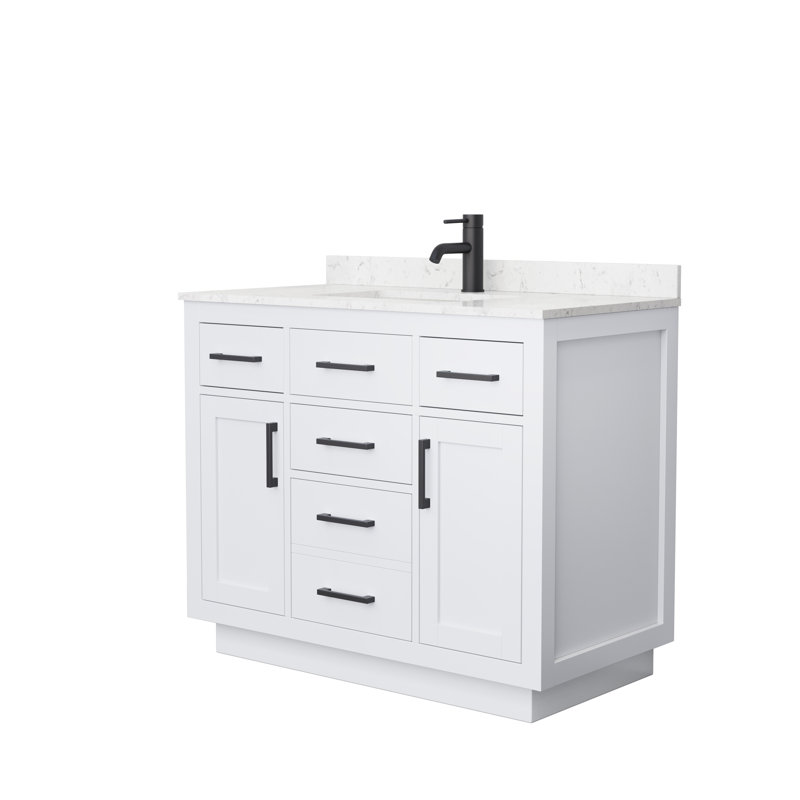 Beckett TK 42'' W Single Vanity, Carrara Cultured Marble, Matte Black, White