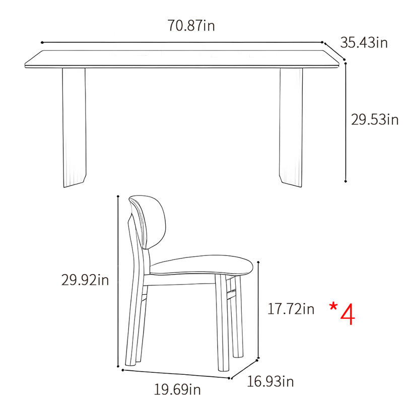 Ensemble de table de salle à manger ovale French French, H 29,53 po x L 70,87 po x l 35,43 po