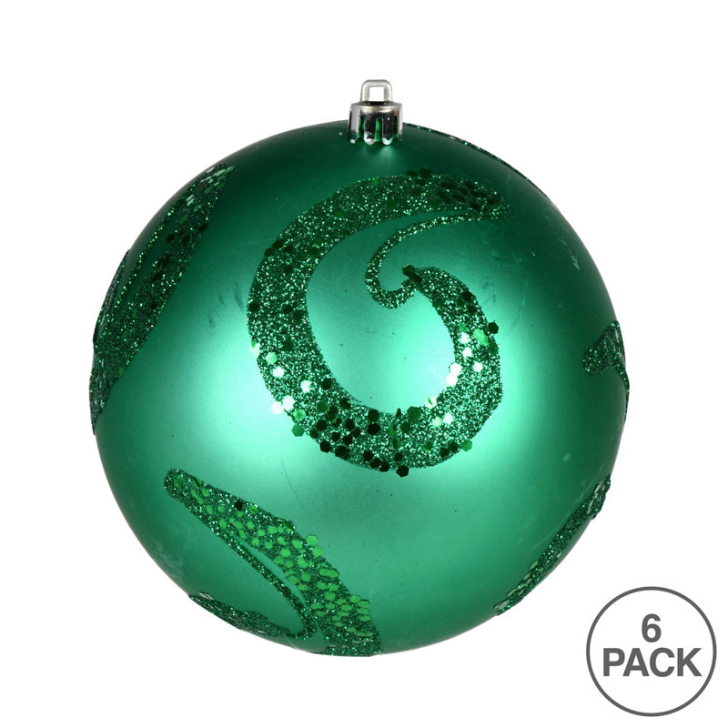 Ornement boule mat à paillettes, Vert écume de mer, 6