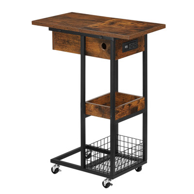 Flip Top Side Table With USB Ports And Outlets, C Table End Table With Storage Shelf Brown by 17 Stories