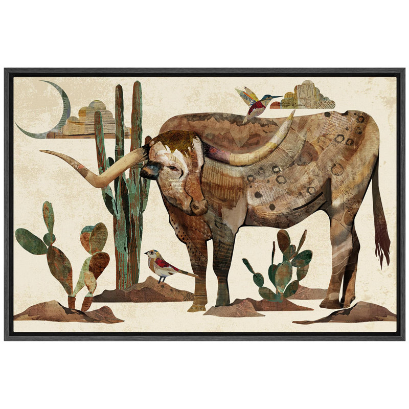 «Animals Western Decor Longhorn Cow Portrait», reproduction d'art sur toile, H 24 po x l 36 po x P 1,5 po, Noir