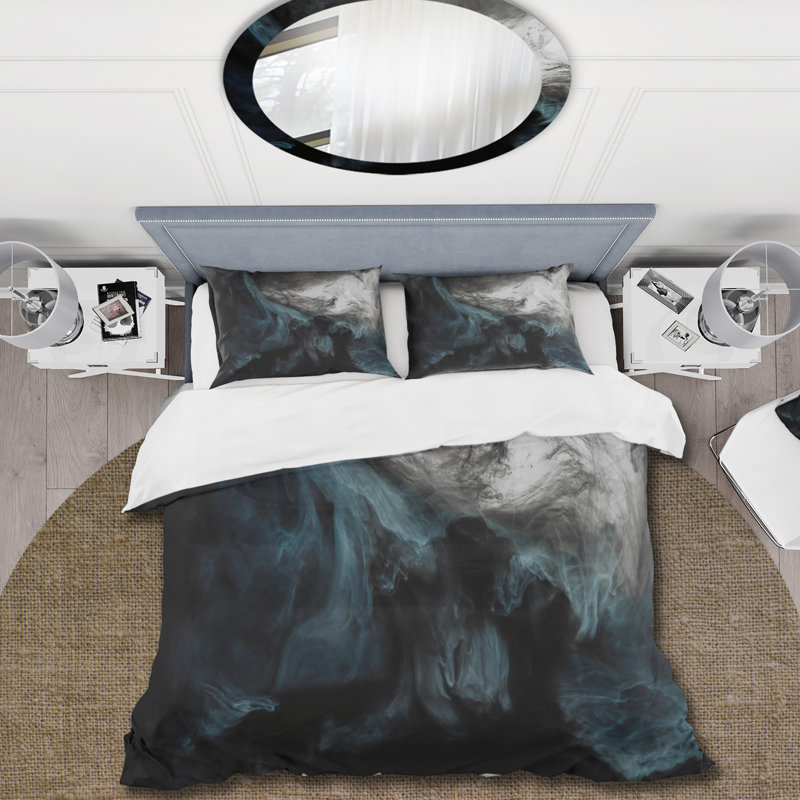 Cloudscape gris clair avec touche de turquoise I - ensemble de housse de couette moderne - microfibre de polyester