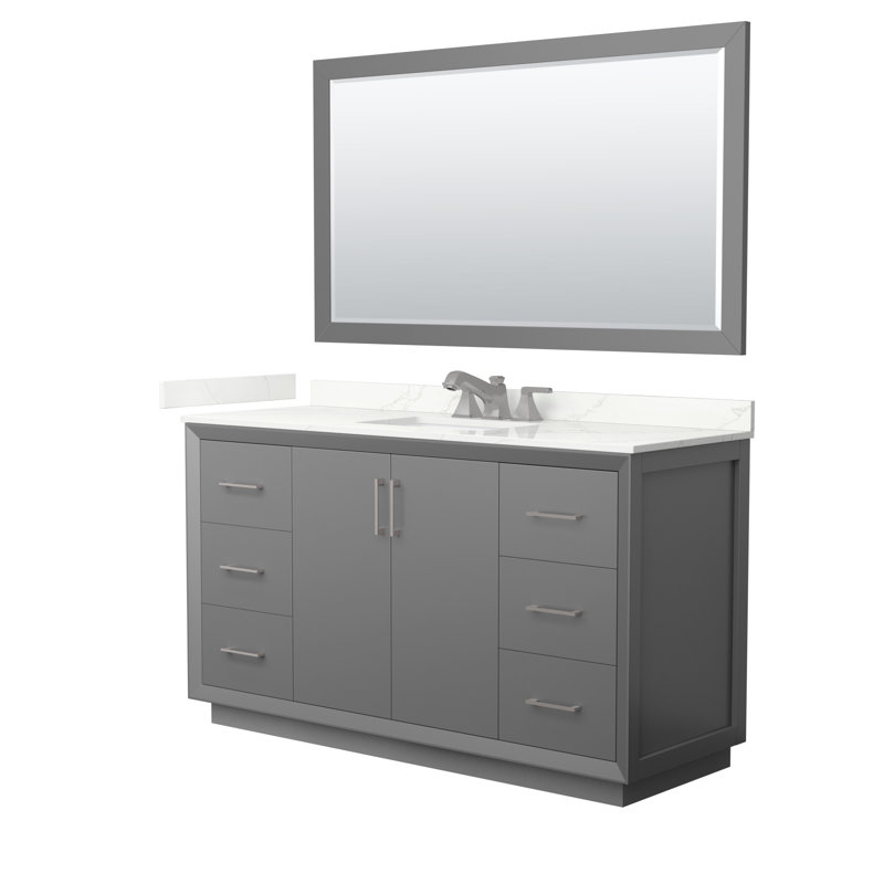 Strada 60'' W Single Vanity, Dark Gray, Giotto Quartz, Satin Bronze
