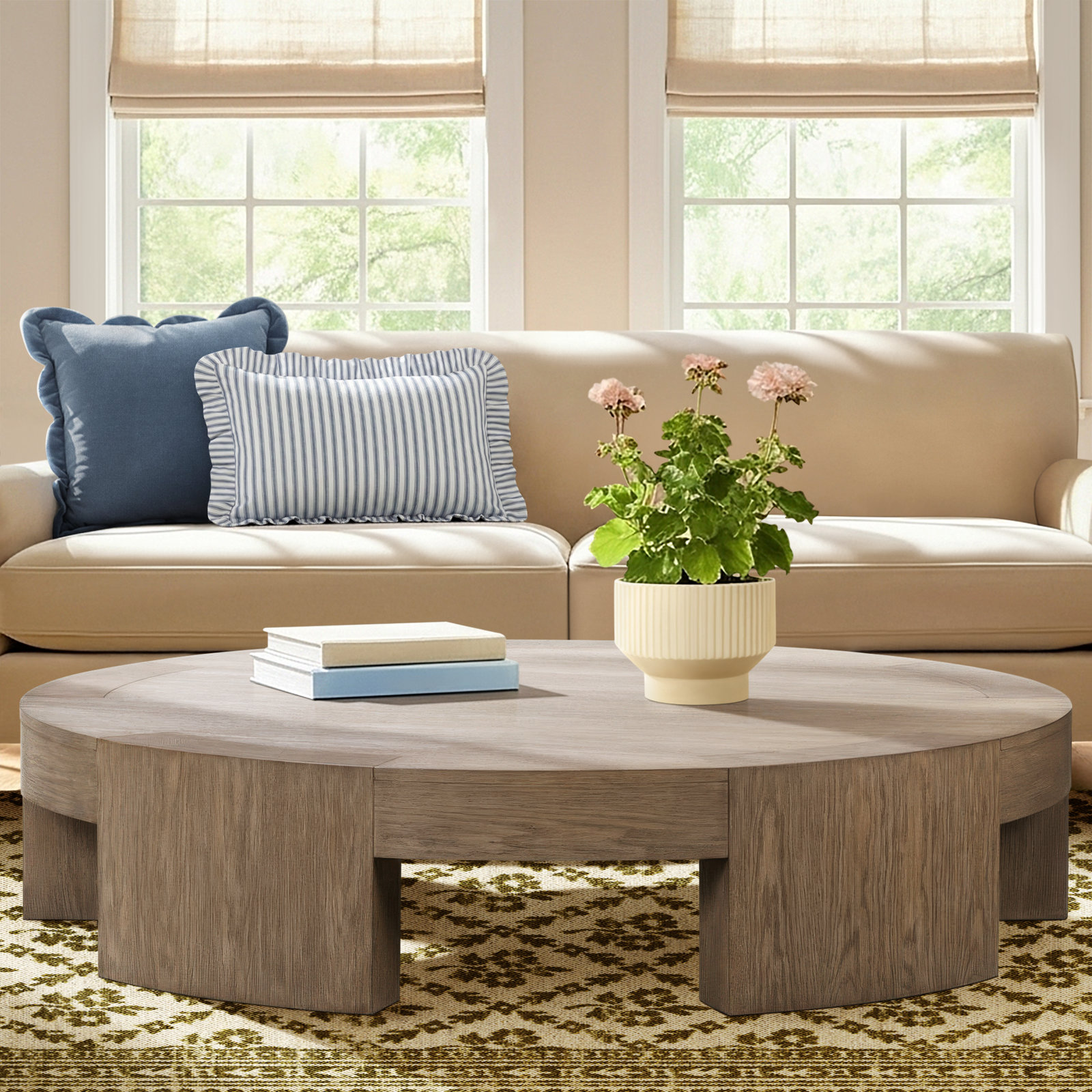 Bourges Coffee Table, 13" H x 60" L x 60" W, Warm Natural Flat Oak Veneer