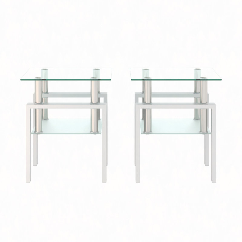 Catasha Glass Top End Table, 1, 20.5" H x 17.72" W x 17.72" D, Clear/White