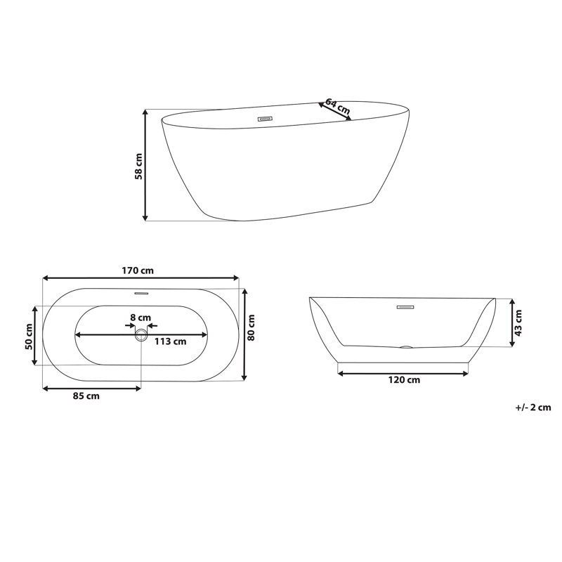 Halie 1700mm x 800mm Soaking Acrylic Bathtub