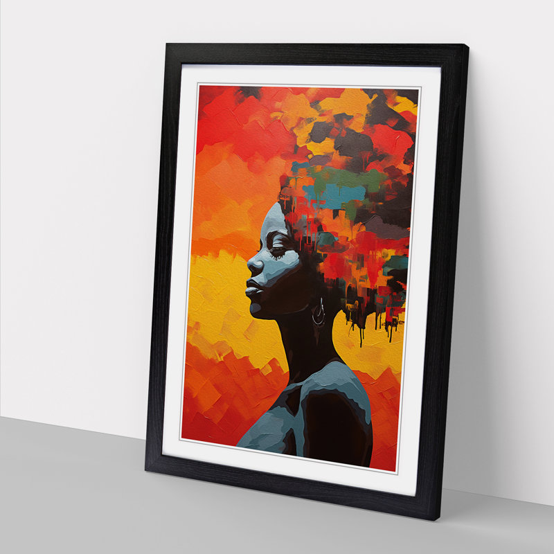 XYZ-FRM-V1223-1764 African Woman Colour Field - Single Picture Frame Print on Wood, 64cm H x 46cm W x 2cm D, Black