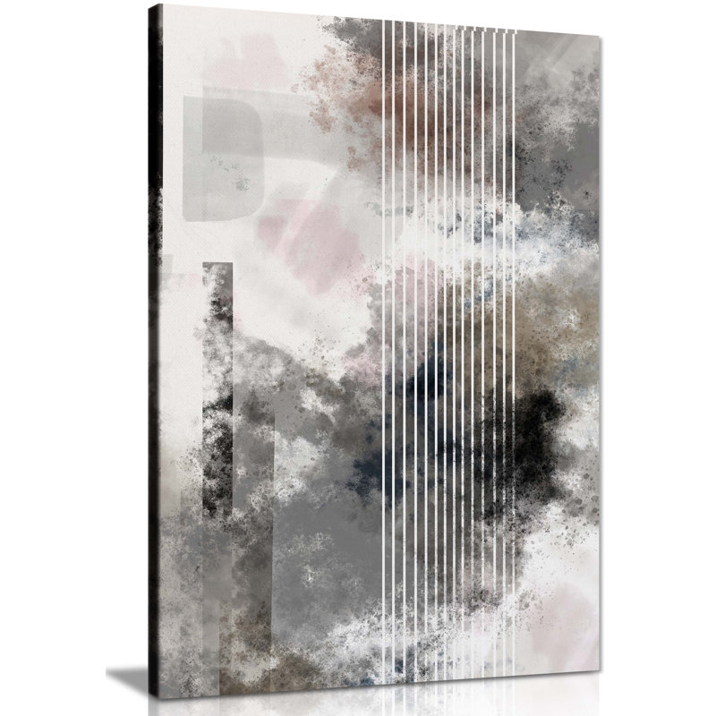 White Lines Paintery In Beige Background - Wrapped Canvas Painting, 91cm H x 61cm W x 1.8cm D