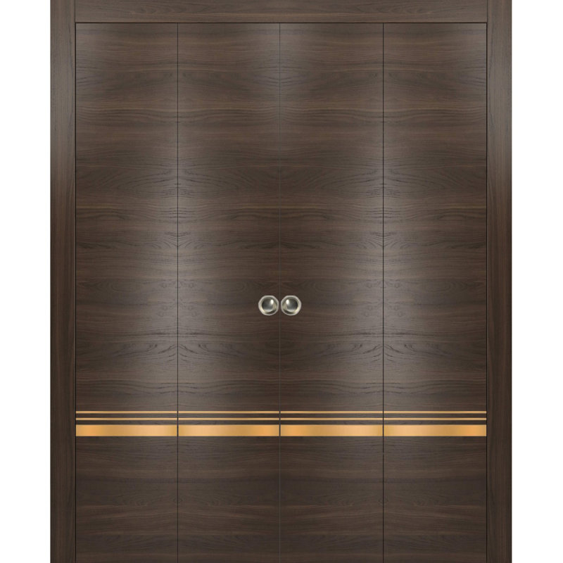 Porte pliante à panneaux en bois, Frêne chocolat, 96 po x 96 po