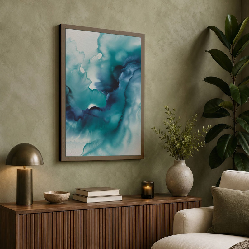 Ethereal Water Forms Minimalist - Wrapped Canvas, 30x20 - 76.2 x 50.8 cm, Sage Border