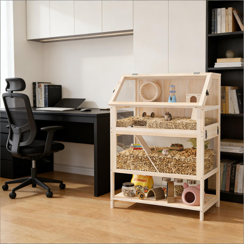Cage pour animaux, cage à hamster en bois à plusieurs niveaux