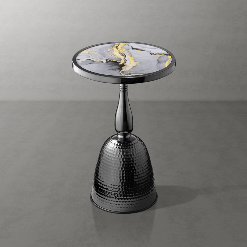 Cheryll Metal Side Table With Gray Marble-Pattern Top And Hammered Base