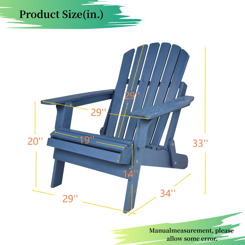 Chaise Adirondack pliante surdimensionnée en bois pour l'extérieur, chaise longue de patio - bois de pruche massif, capacité de 330 lb - dossier pré-assemblé