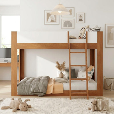 76.9" L Low-Profile Wooden Convertible Bunk Bed with Reversible Ladder and Safety Guardrails
