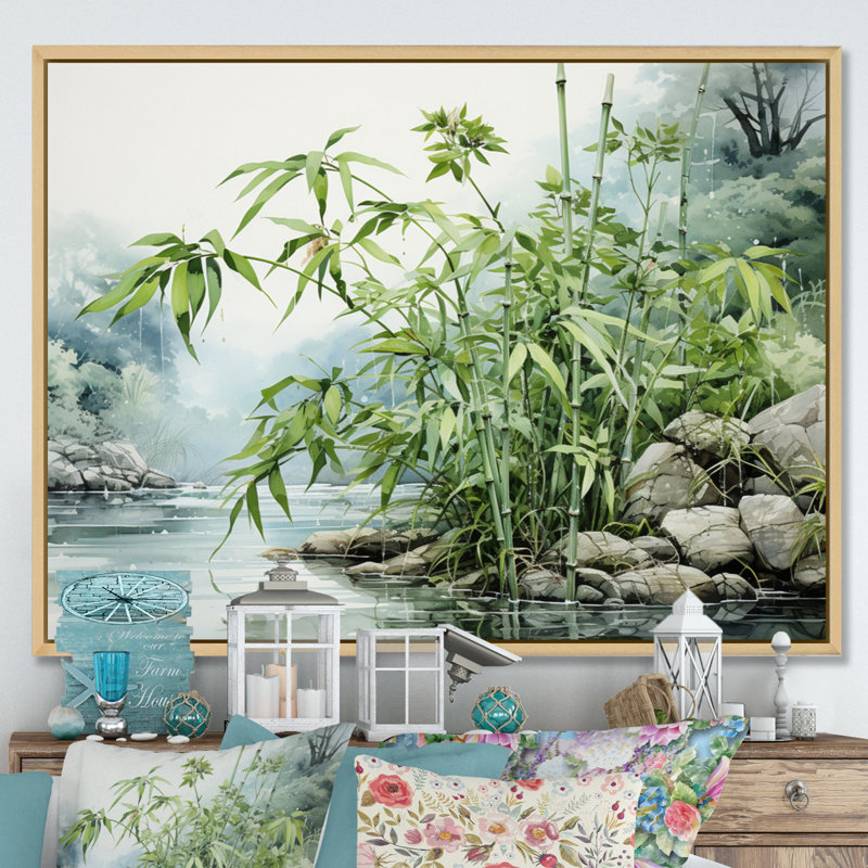 " China Art Bamboo Serenity ", 16" H x 32" W x 1" D, Natural Floater Framed