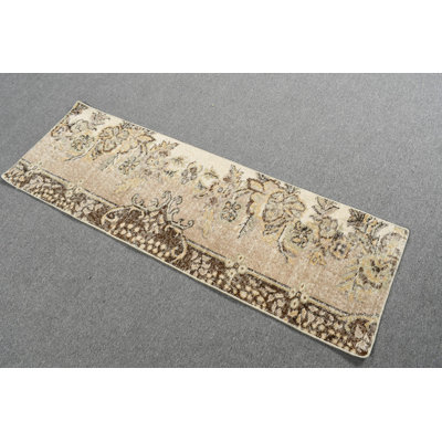 Vintage Turkish Oushak Rug for Kitchen Use in a Neutral Beige Antique Design