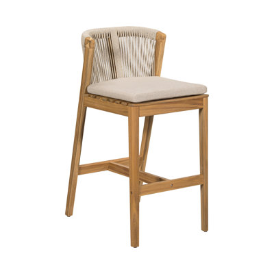 Ensemble de 2 tabourets de bar en bois de teck avec coussin beige Louie