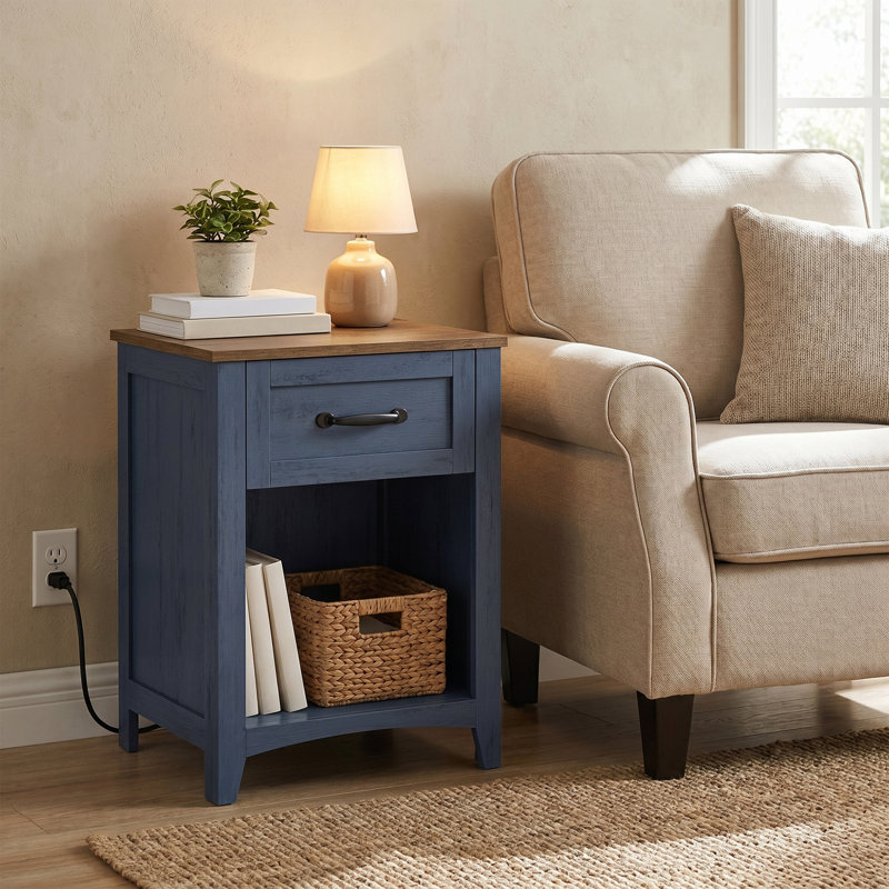 Allenside 18'' W Nightstand with Charging Station, Honey Brown, Individual