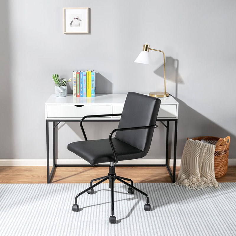 Logan Black Faux Leather Swivel Desk Chair with Metal Base