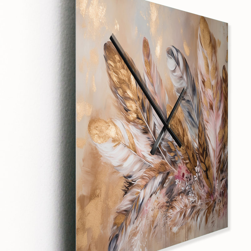 Feather Boho Majesty - Glam Feather Wall Clock, Small
