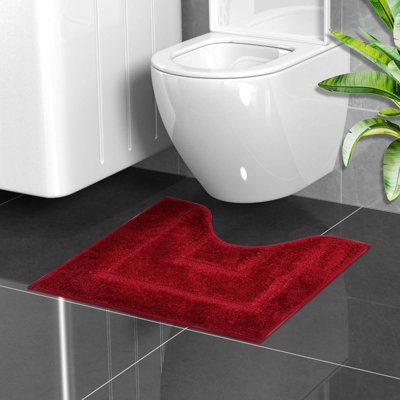  Toilet Rugs U-Shaped, Ultra Soft Absorbent Toilet Bath Mat, Non-Slip, Thick, Machine Washable Rug for Bathroom Toilet, 20 X 16 Inches, Red