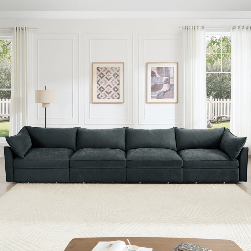 Très grand canapé pour 4 personnes avec siège large et profond, canapé avec tiroir de rangement sous chaque siège, Gris