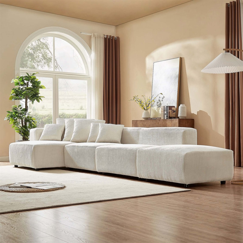 Canapé et chaise rembourrée Dubava, Tissu beige, H 25,59 po x l 155,11 po x P 59,05 po
