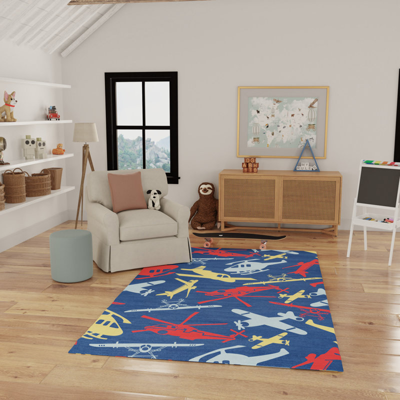 Tapis d'intérieur multicolore bleu marine Arranjeet, Rectangle 6 pi 6 po x 9 pi 2 po
