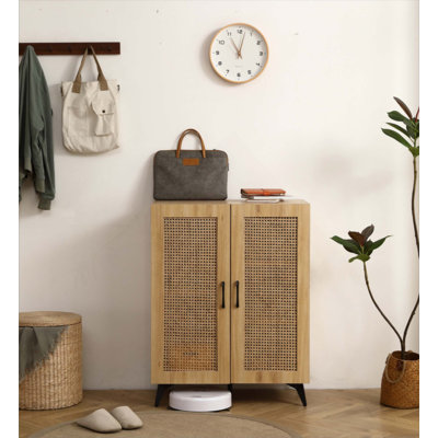 Armoire à chaussures à double porte en maille de rotin, armoire de rangement de grande capacité avec structure durable pour le vestibule