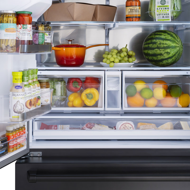 Zline 36 In. 28.9 Cu. Ft. Standard-depth French Door External Water Dispenser Refrigerator With Dual Ice Maker In Fingerprint Resistant Stainless Steel
