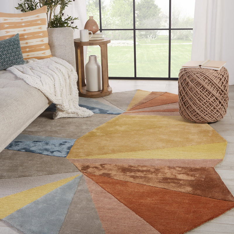 Stanford Handmade Tufted Yellow/Gray/Blue Area Rug, Rectangle 6' x 9'
