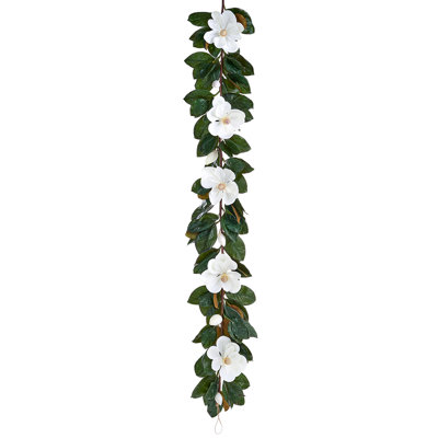 6ft Faux White Magnolia Floral Decorative Garland