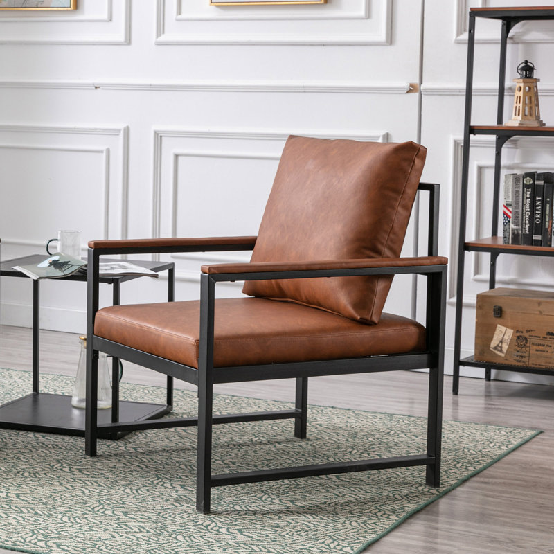 Chaise d'appoint moderne en similicuir avec structure en métal thermolaqué, Orange