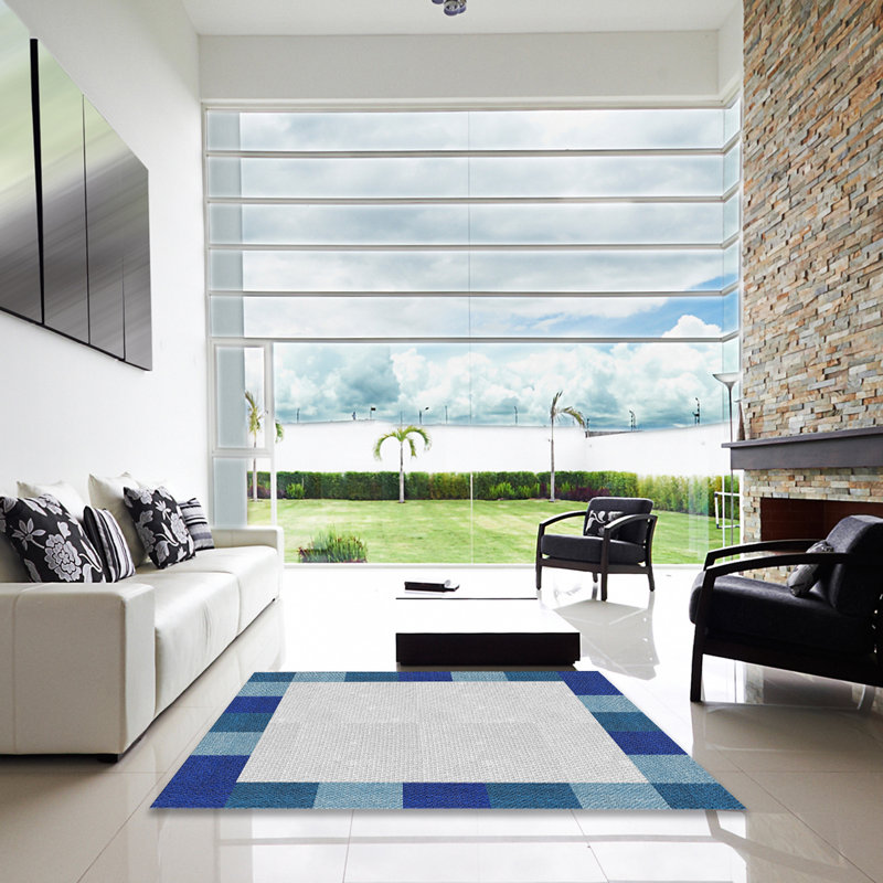 Tapis bleu marine à motif géométrique Antrina, Carré 6 pi