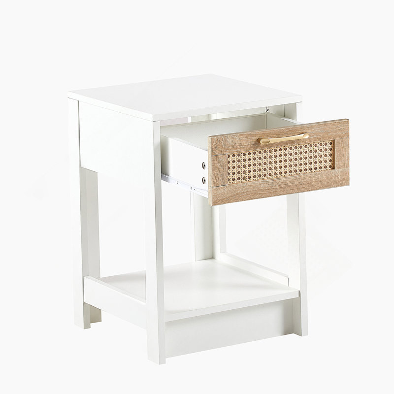 1-Rattan Drawer Nightstand, White