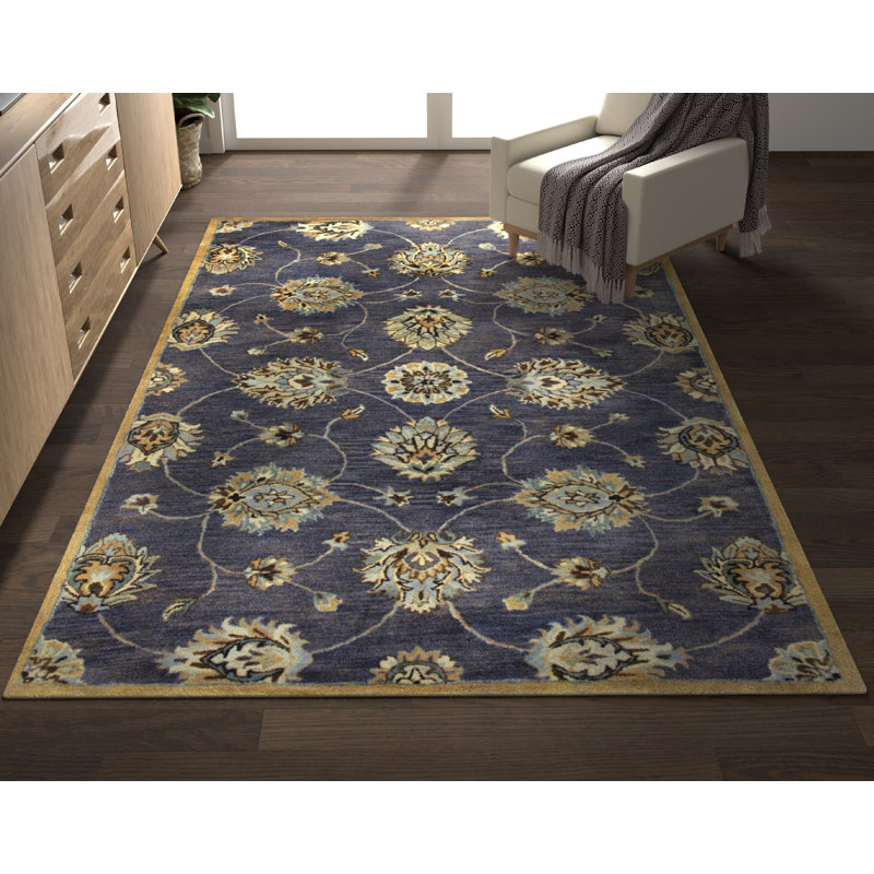 Tapis oriental en laine touffeté à la main Blarwood, Rectangle 3 pi 3 po x 5 pi 3 po, Minuit minuit