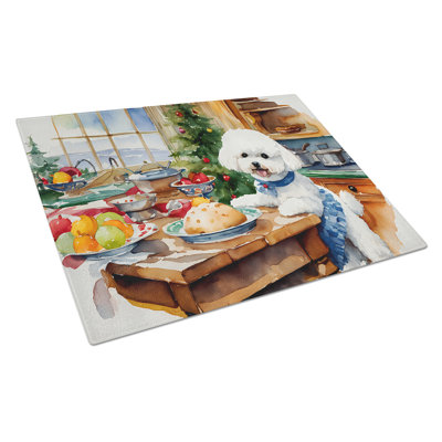 Bichon Frise Christmas Cookies Glass Cutting Board