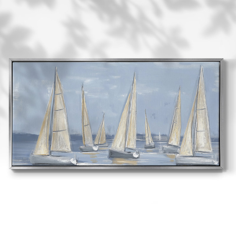 Nautical Series-CC XXXII - Toile tendue avec châssis tendue, prête à être accrochée, H 17 po x l 33 po, Argent argent