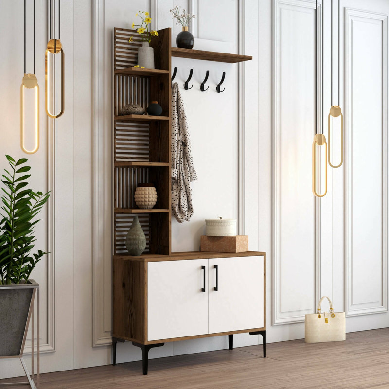 Dghilard Hall Tree 90cm Wide, Walnut/White
