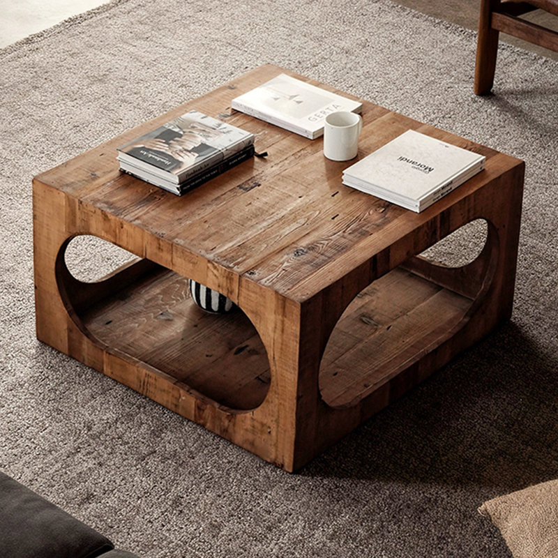 Retro Walnut Solid Wood Square Coffee Table
