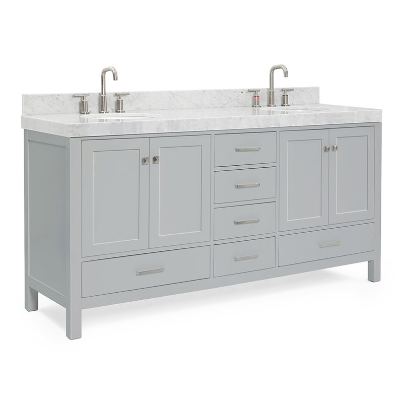 Cambridge Double Bathroom Vanity with Carrara Marble Top, Gray
