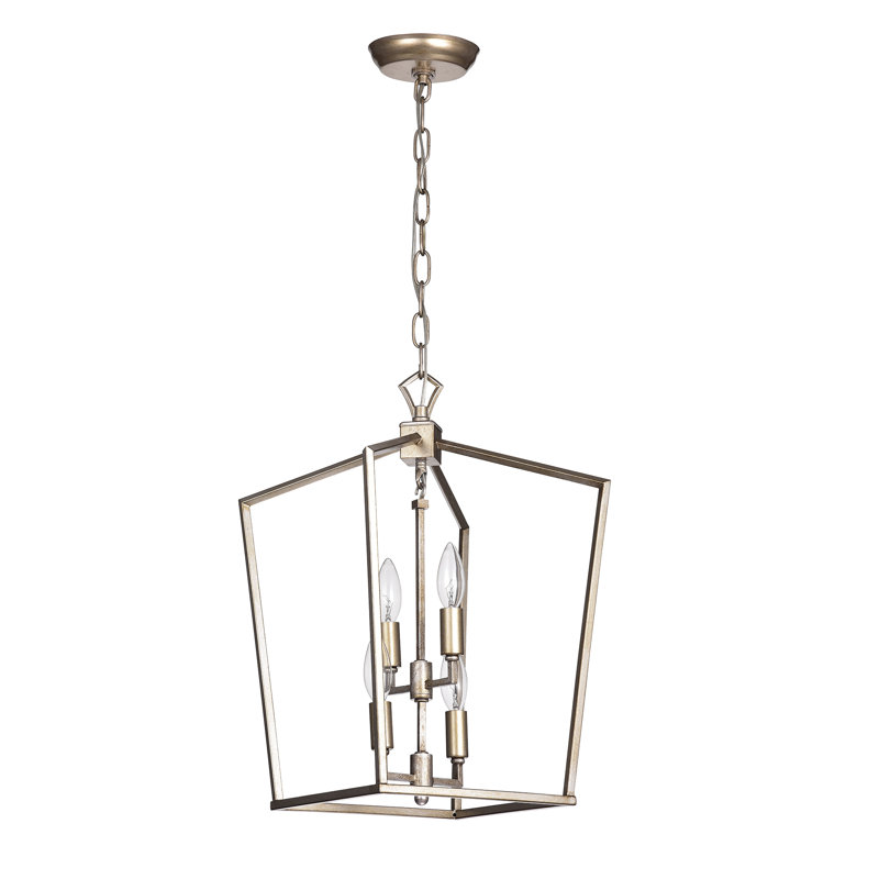 Lustre géométrique lanterne 4 lumières avec accents en fer forgé Massasoit
