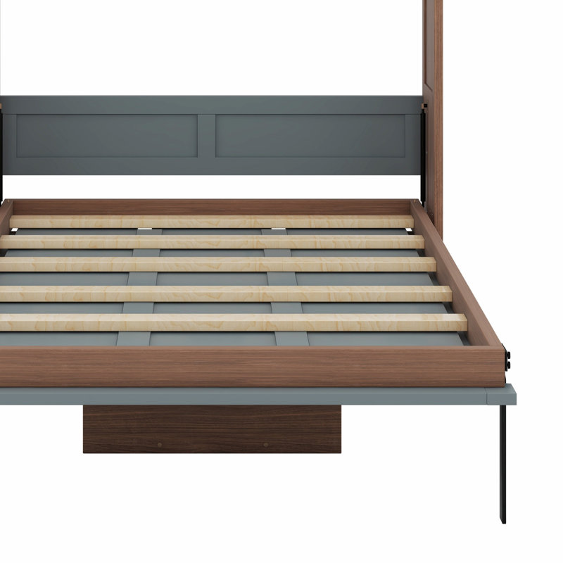 Lit escamotable avec bureau escamotable Murphy, Noyer / gris
