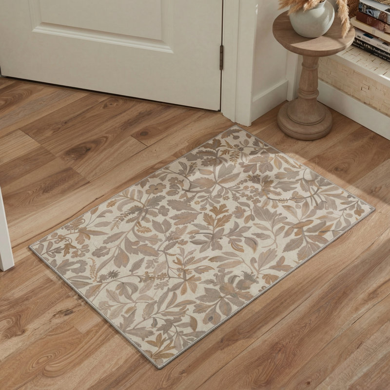 Abeyta Verdure Botanical Machine Washable Beige / Brown Indoor Area Rug with Non-Slip Backing, Rectangle 6' x 9'