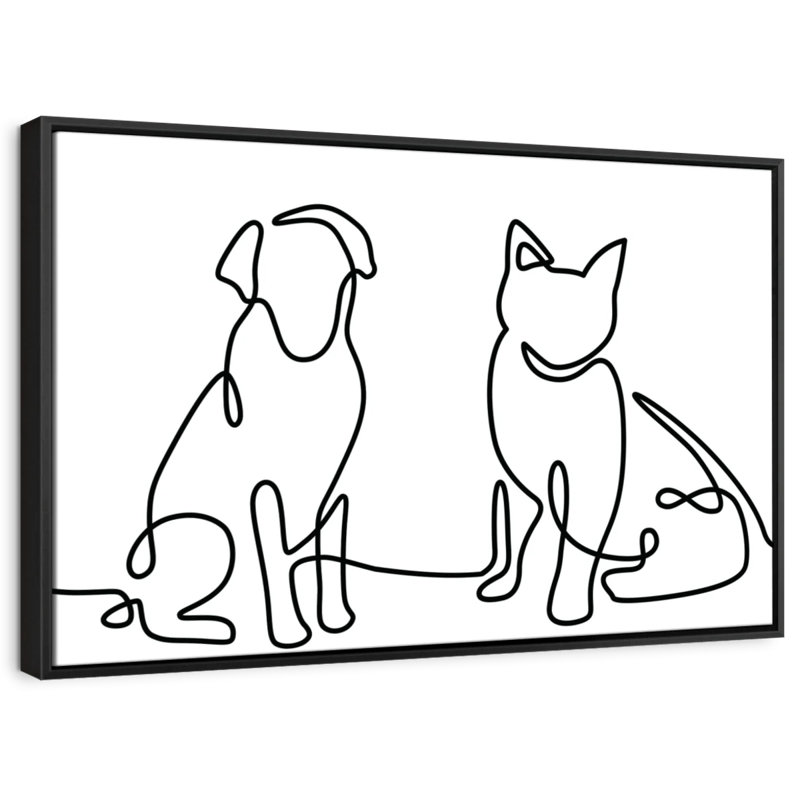 Impression sur toile One Line Dog and Cat, H 9 po x l 13 po