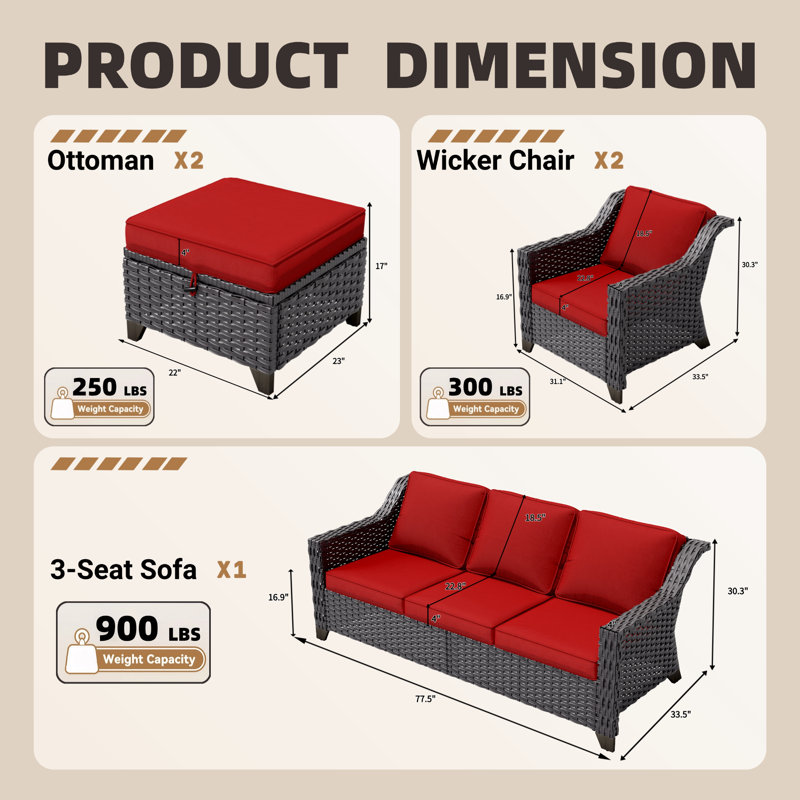 5 - Person Seating Group with Cushions, Red